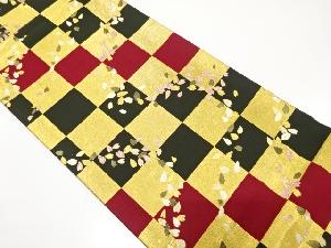 市松に花弁散らし模様織り出し　振袖用袋帯